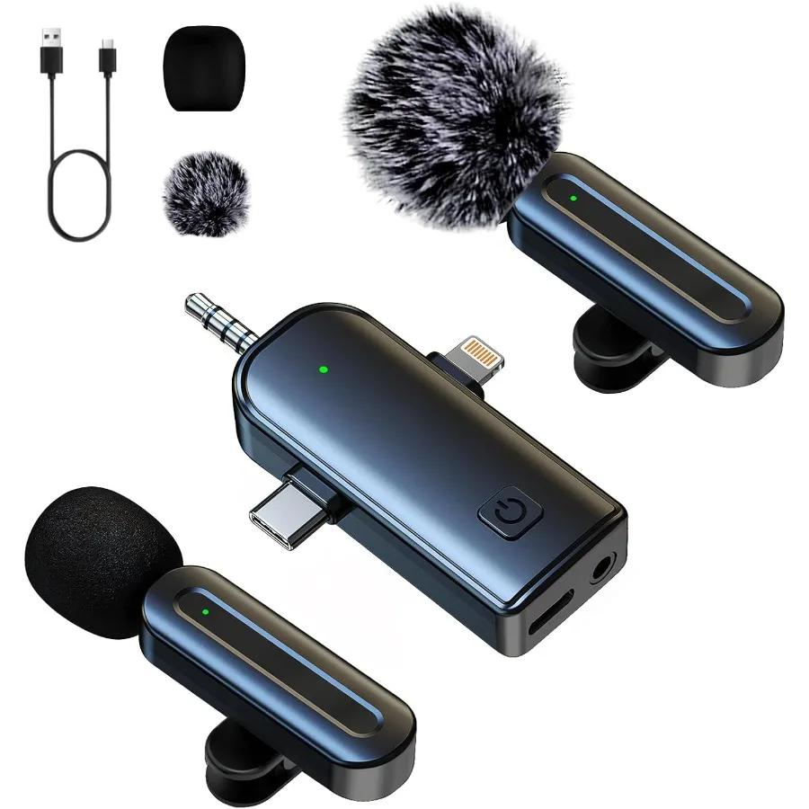 

Mini Microphone Wireless Lavalier for iPhone Android Camera ClipOn Phone Mic with Studio Noise Cancellation USBC Charging 3.5mm