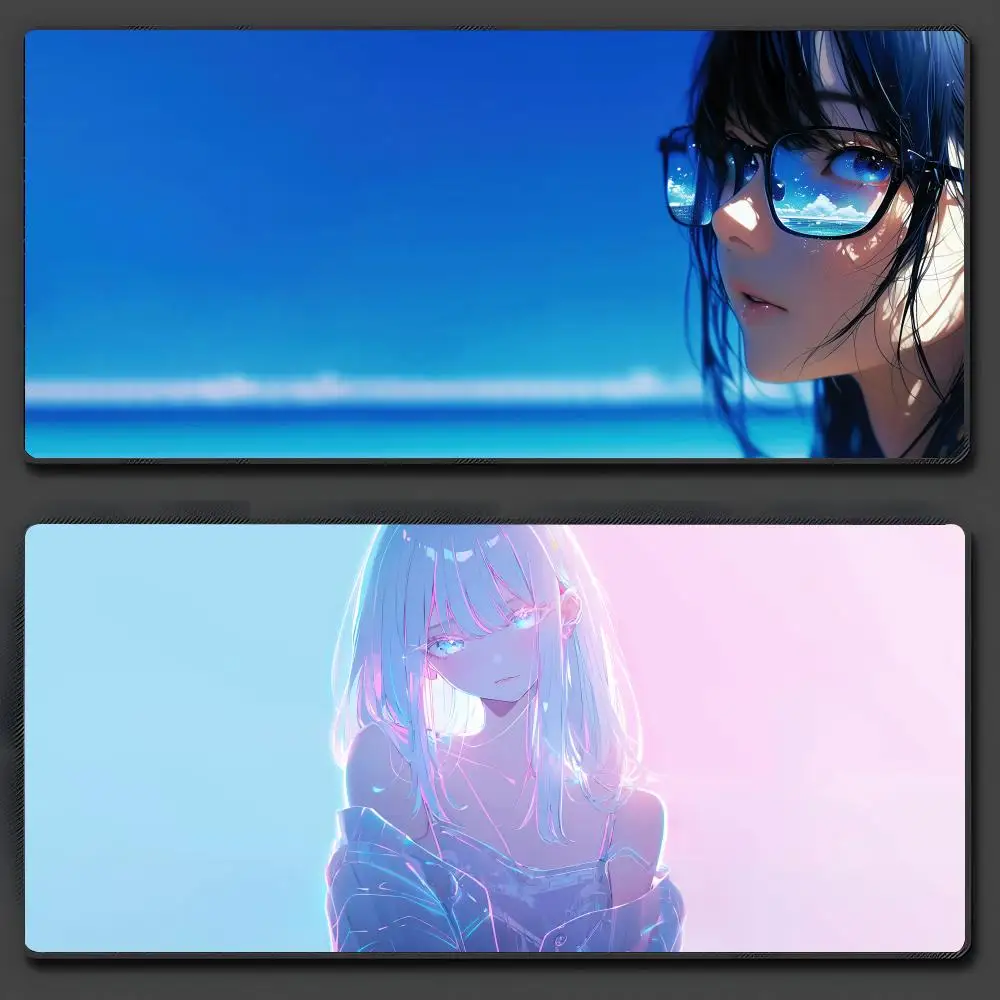 

Милый коврик для мыши в стиле аниме для девочек, большой противоскользящий резиновый игровой коврик для мыши, прочный настольный коврик с толстым краем шва, подходит для офиса и игр