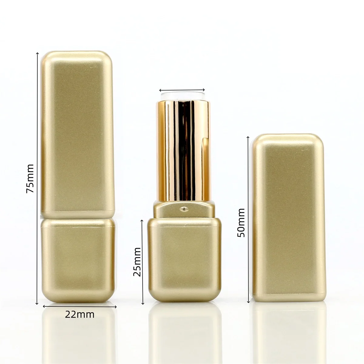 100Pcs 3.8g Matte Gold Empty  Square Lipstick Tube Refillable Lip Balm Storage Container for DIY Homemade Lipstick Lip Balm