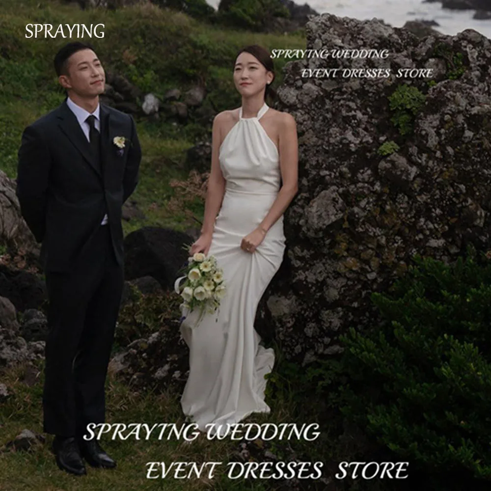 

SPRAYING Elegant Woman Dress A-line Korea Wedding Dress Photo Shoot Halter Sleeveless Floor-Length Bridal Gown