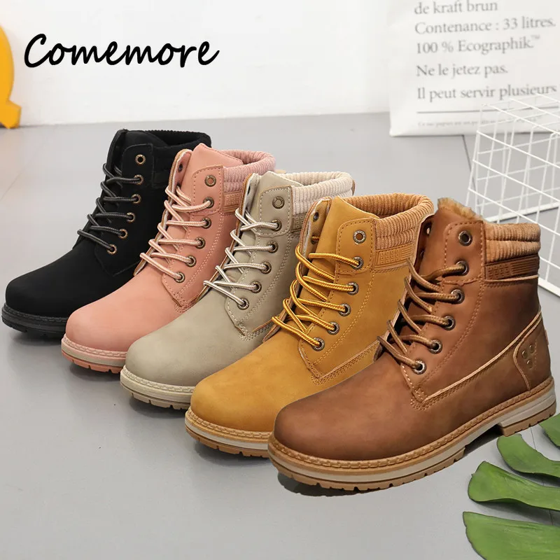 Comemore-Botas de algodón para mujer, zapatos informales con plataforma y cordones, talla grande 42, Otoño e Invierno