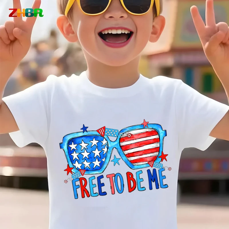 Kids 4th of July T-Shirt Free To Be Me USA Flag Sunglasses Print Patriotic  America 250th Anniversary Matching Family T-Shirt