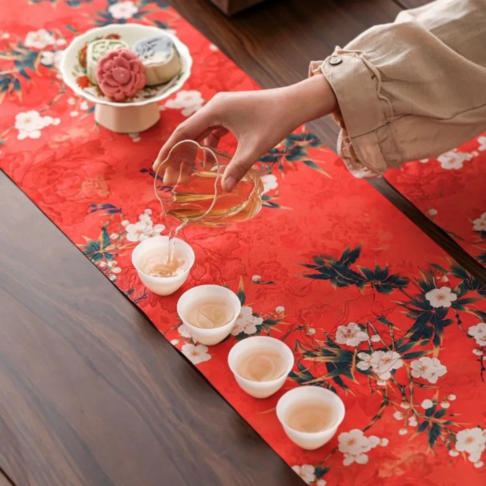 Vintage Zen Table Runner Chinese Style Waterproof Tea Ceremony Table Runner Handmade Double Sided Long Tablecloth