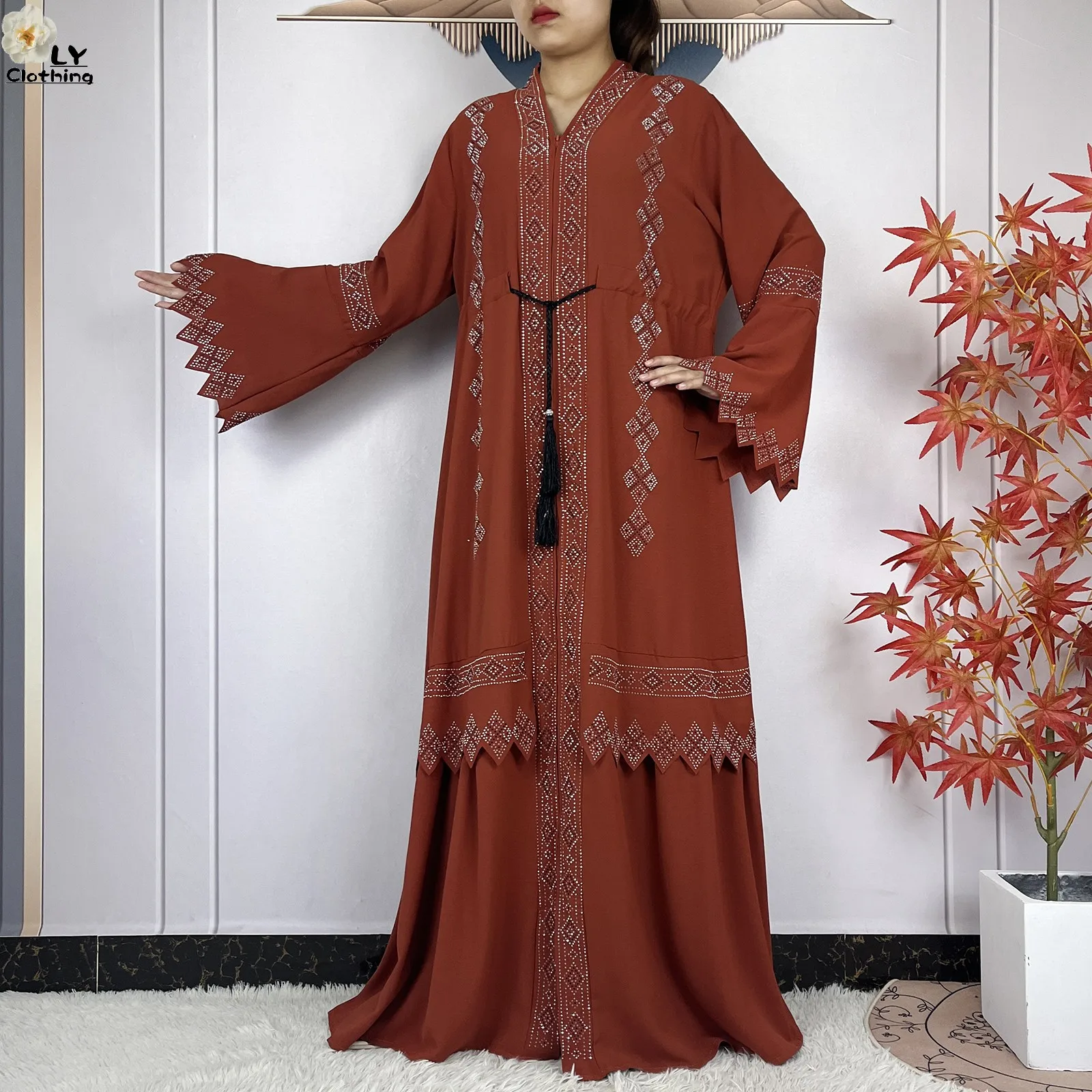 New Style Dubai Women Elegant Dress Long Sleeve Chiffon Women Clothing Muslim Women Dress Islamic Robe Open African Casual Abaya