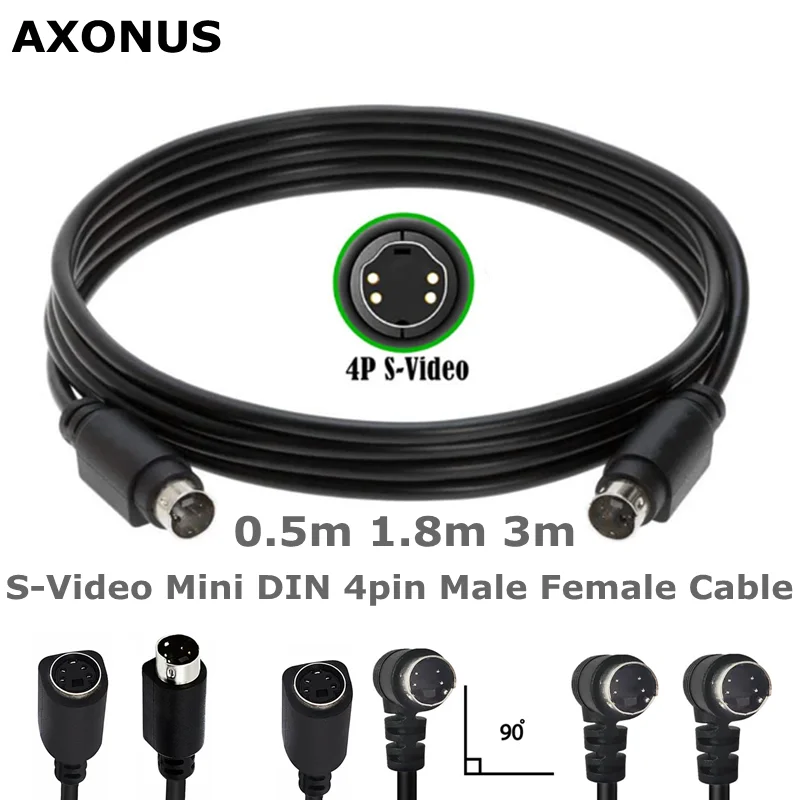 Mini cámara SVHS macho hembra de 4 pines DIN de ángulo recto, receptor DSS de cine en casa, DVR, PVR S-Video Cable de conexión de vídeo de 4 núcleos