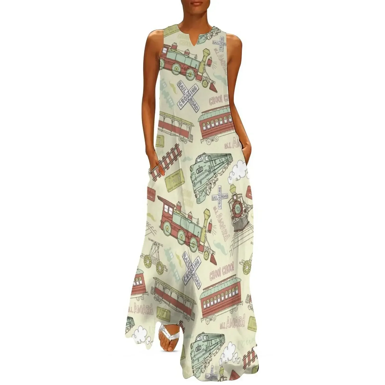 

Retro Railroad Trains Long Dress dress dresses Women's summer long dress Women long