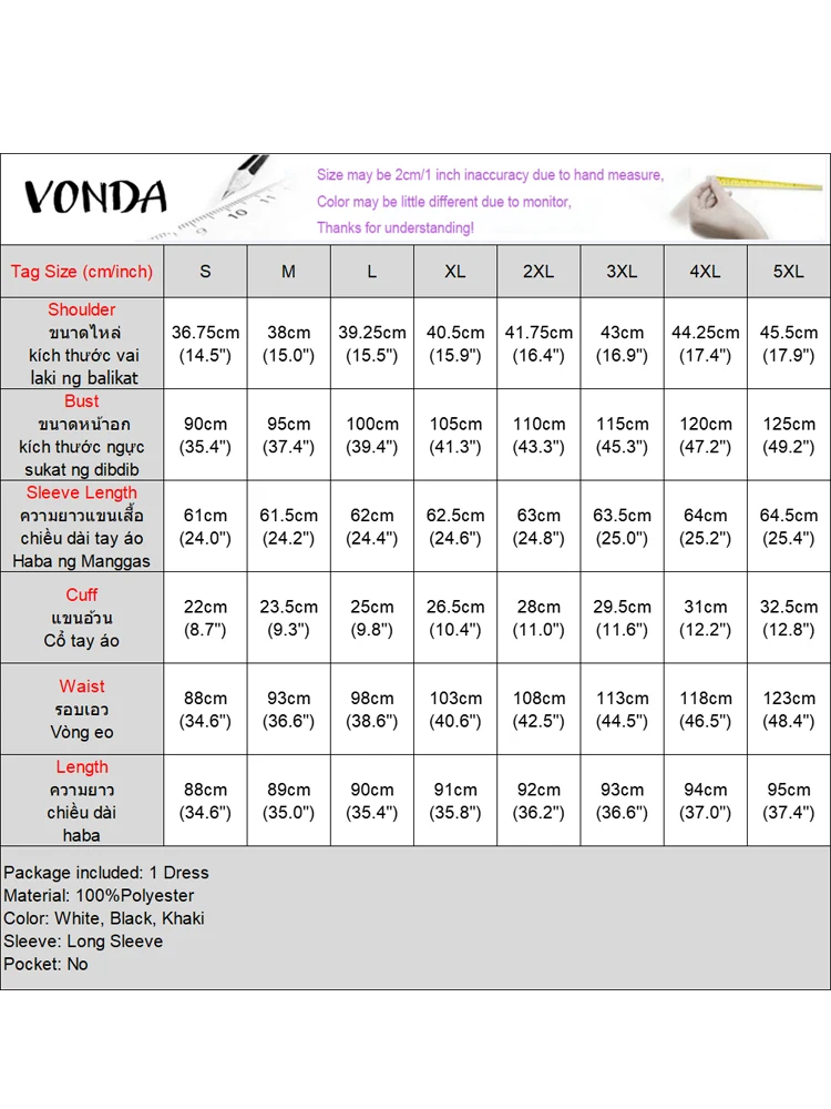 VONDA Elegancka Sukienka Biurowa Damska 2025 Jesień Patchworkowa Casualowa Mini Sukienka Letnia Długi Rękaw Modna Bandage OL Sukienka na Imprezę Vestidos