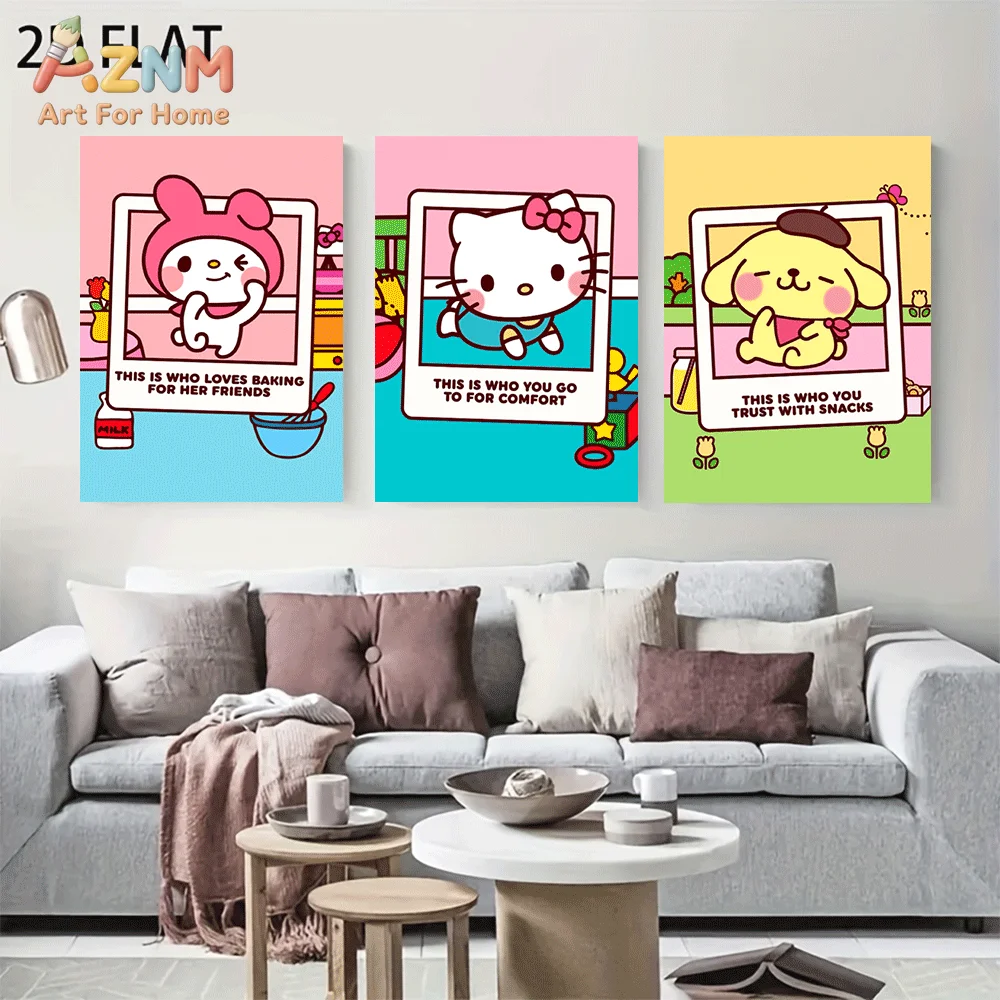 AZNM Sanrio Characters Canvas Wall Art Unframed Cute Cartoon Print Poster Polaroid Frame My Melody Hello Kitty Pompompurin Bakin