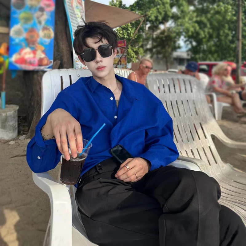 

Мужской костюм-комбинация Klein Blue Italian Neapolitan Long Sveirt, высококачественная нижняя одежда, брендовый, модный, молодежный, осенний, свободного кроя