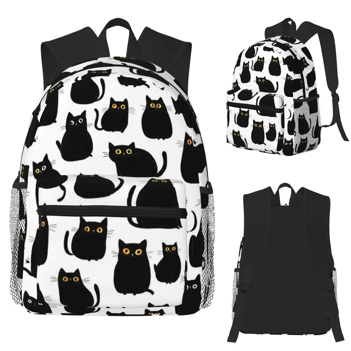 

Милый черный странный студенческий рюкзак с котенками, школьная сумка, походный дорожный рюкзак для мальчиков и девочек, сумка для книг, сумки на плечо