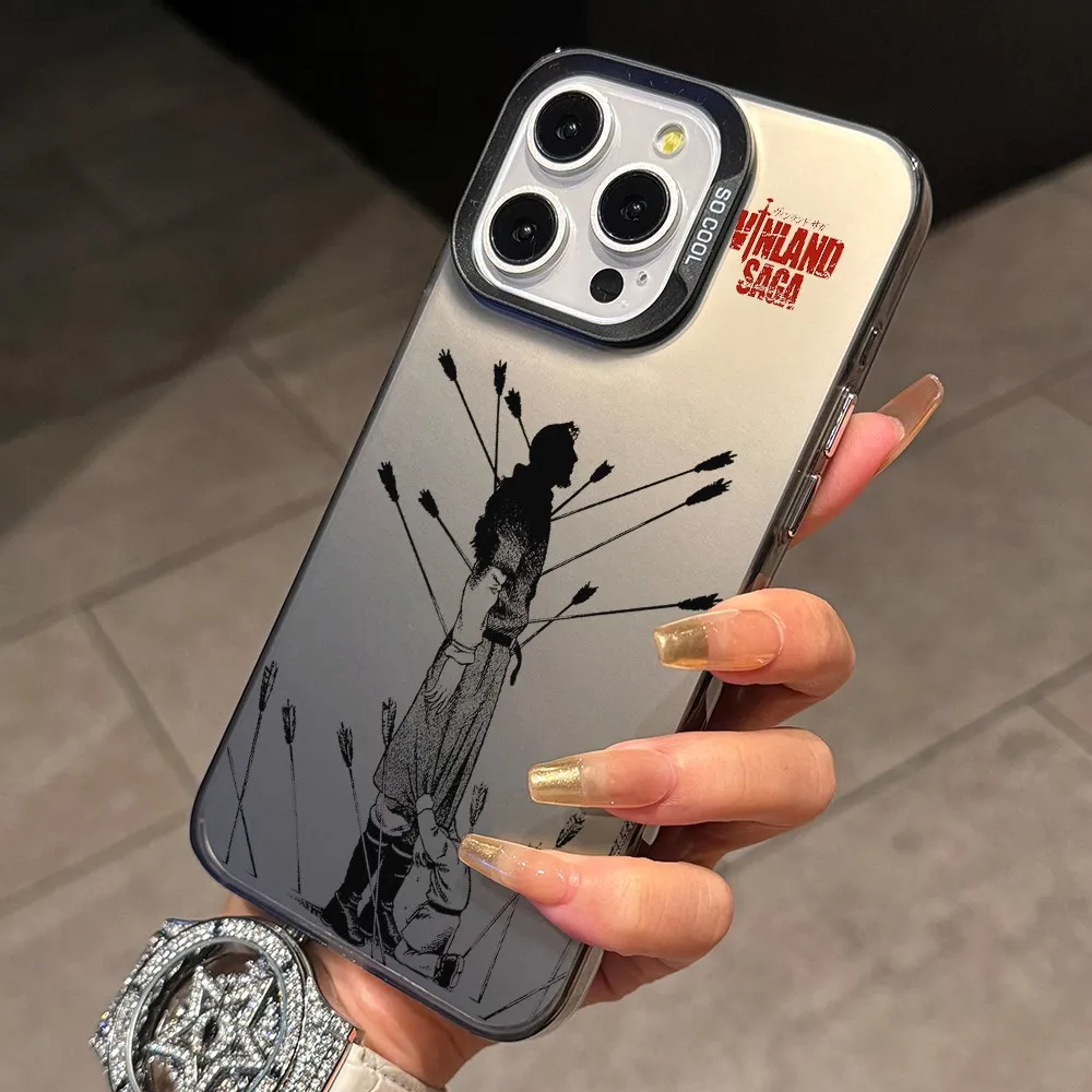 Schwarze Vinland Saga Handyhülle für Apple iPhone 18 17 Air 16 16e 15 14 Plus 13 12 11 Pro Max Matt Silber Hartschale – Detail 14