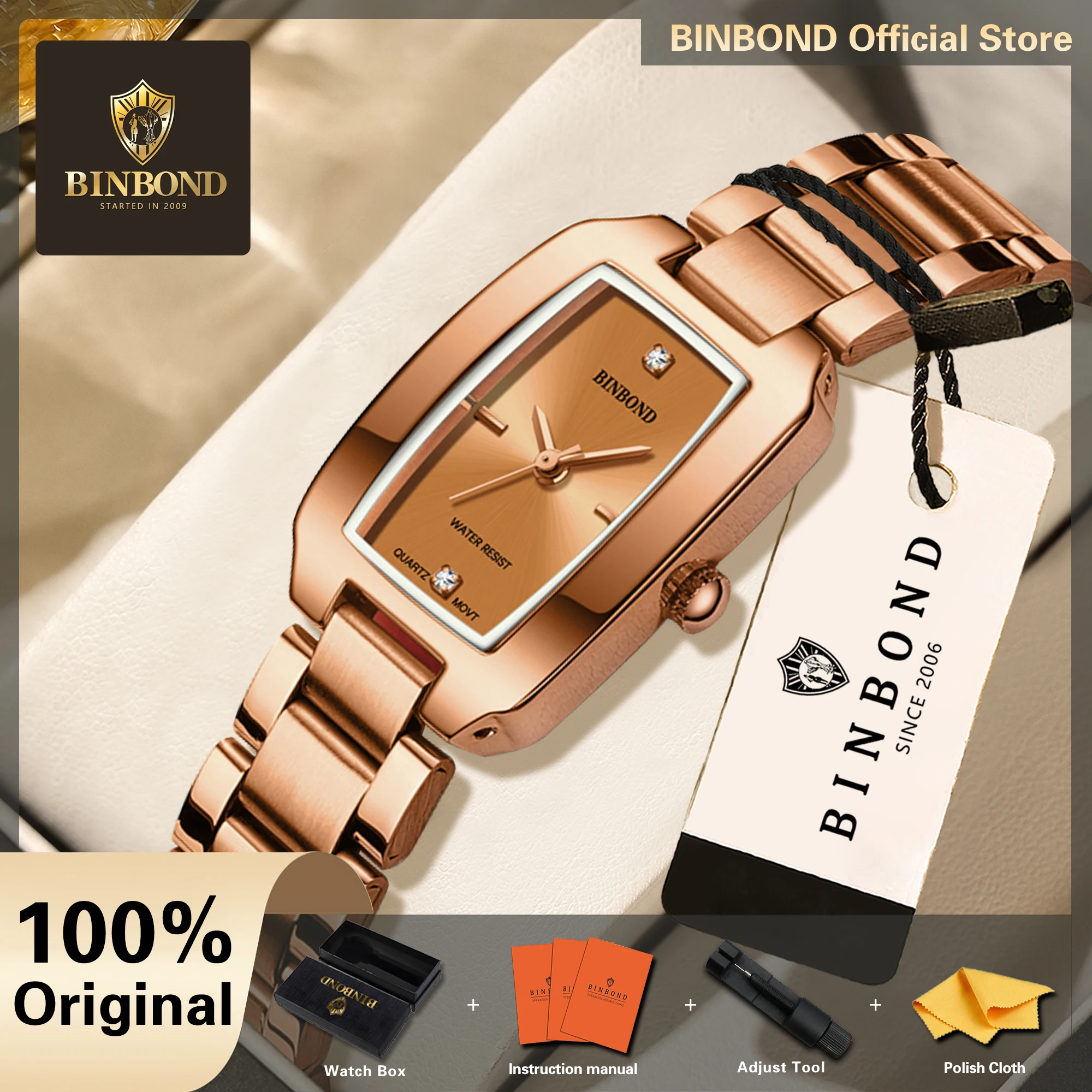 BINBOND Luxury Quartz Wristwatches For Ladies Luminous Waterproof Women's Watch Relojes Para Mujer Female Watches +Gift Box