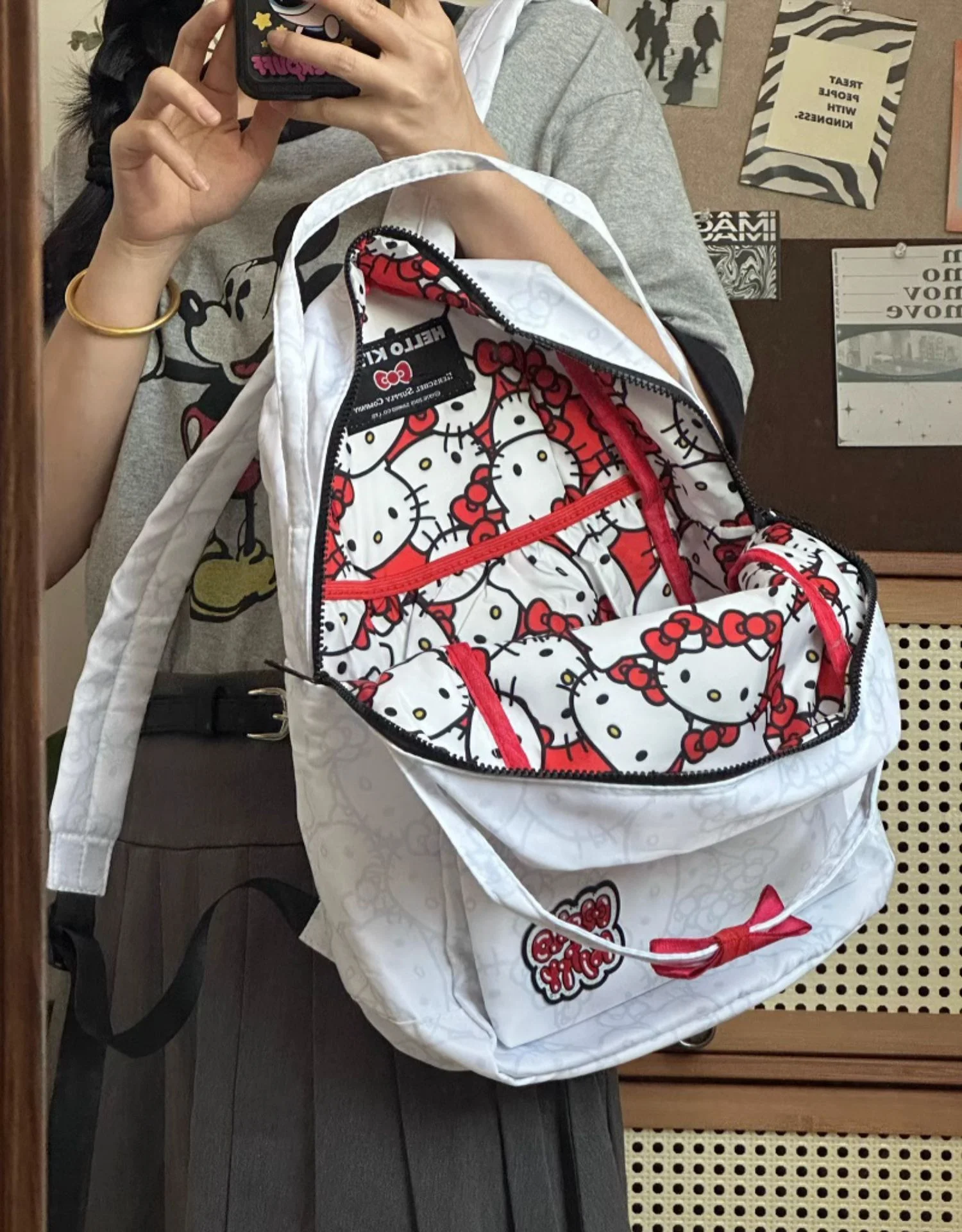 Sanrio Hello Kitty Y2k Backpack Anime Men Women Kawaii Cartoon Cute Light High Capacity High Quality Nylon Travel Student Bag