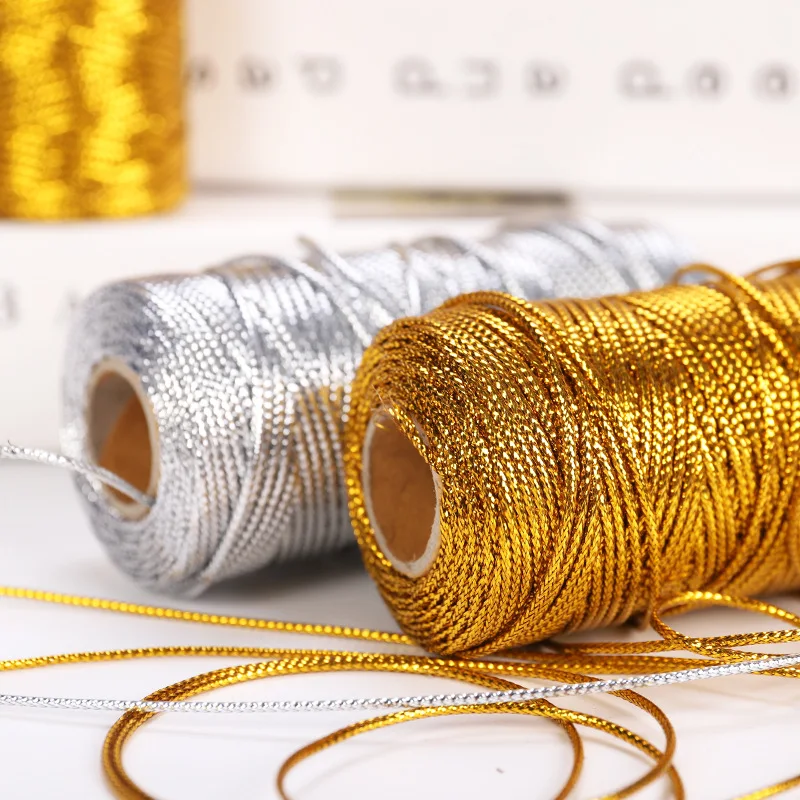 2pcs 1.5/2mm Gold Silver Thread Cord 16 Strand Gold Wire Packing Rope Ornament String for Diy Wedding Party Christmas Gift Decor