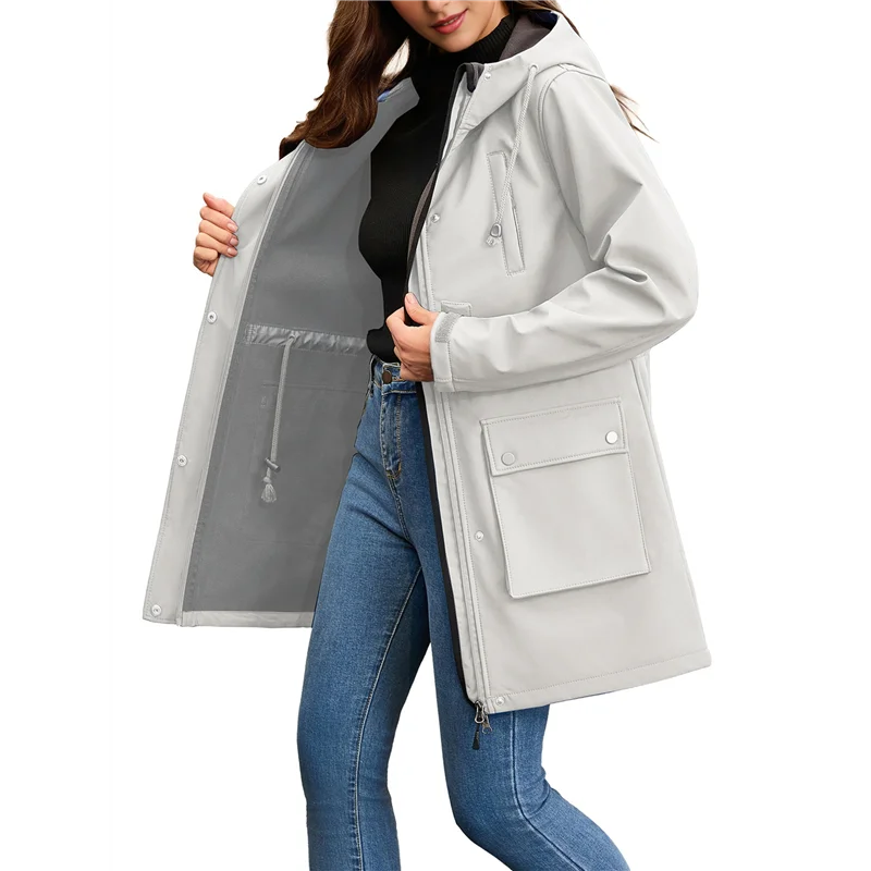 Chaquetas Softshell impermeables para mujer, abrigos cálidos con forro polar y capucha, chaqueta larga para la lluvia