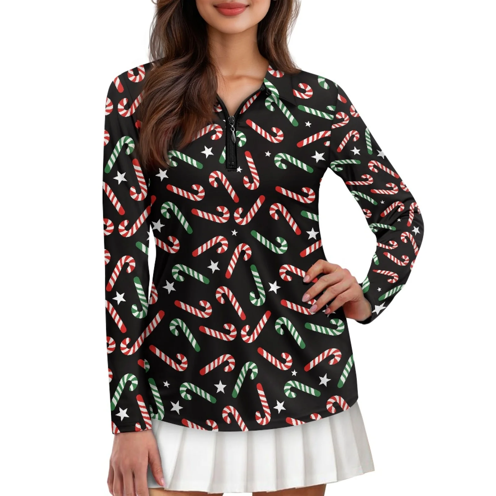 PENSTROLL Candy Cane Womens Quarter Zip Athletic Outfits Comfortable Golf Shirts for Women for Jogging