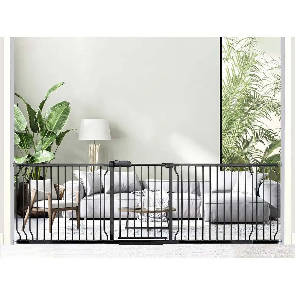 

Black Metal Freestanding Pet Gate, 86-104.7 Inches, No Drilling Needed for Large Spaces