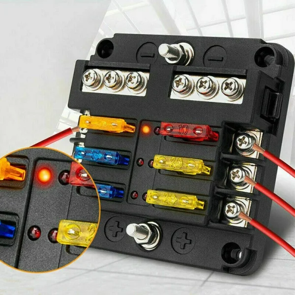 6-Way Waterproof Fuse Block,with LED Indicator 12 Circuits with Negative Marine Fuse Box for Dc 12/24V Car Boat RV Truck