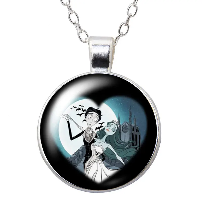 Disney Tim Burton\'s Corpse Bride Halloween Round Photo Glass cabochon silver plated pendant necklace jewelry Gift