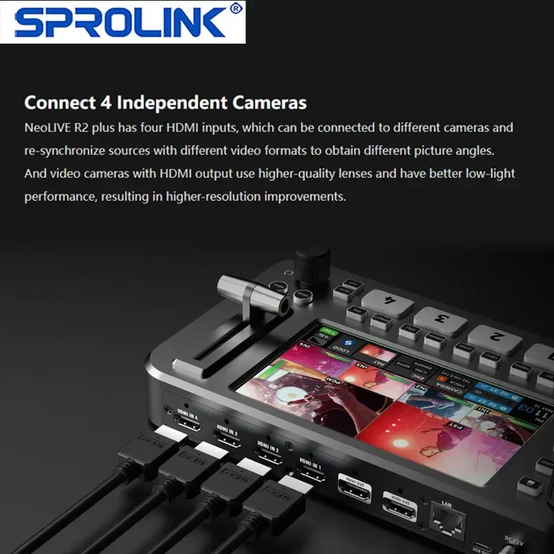 SPROLINK NEOLIVE R2 Plus 4-Channel Switcher Multi-Cameras 4x HDMI-Compatible Inputs Mixer Live Broadcasting Switcher