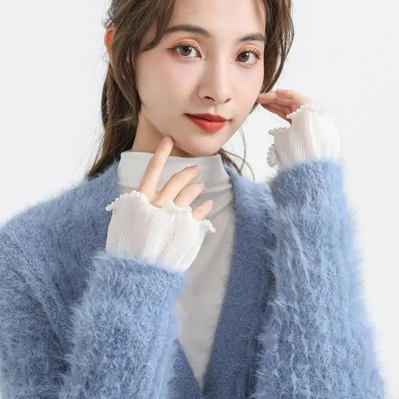 우아한 플레어 가짜 소매 장식 손목 커프스 비드 트림 소매 여자 일일마다 특별한 행사 복장 6xda