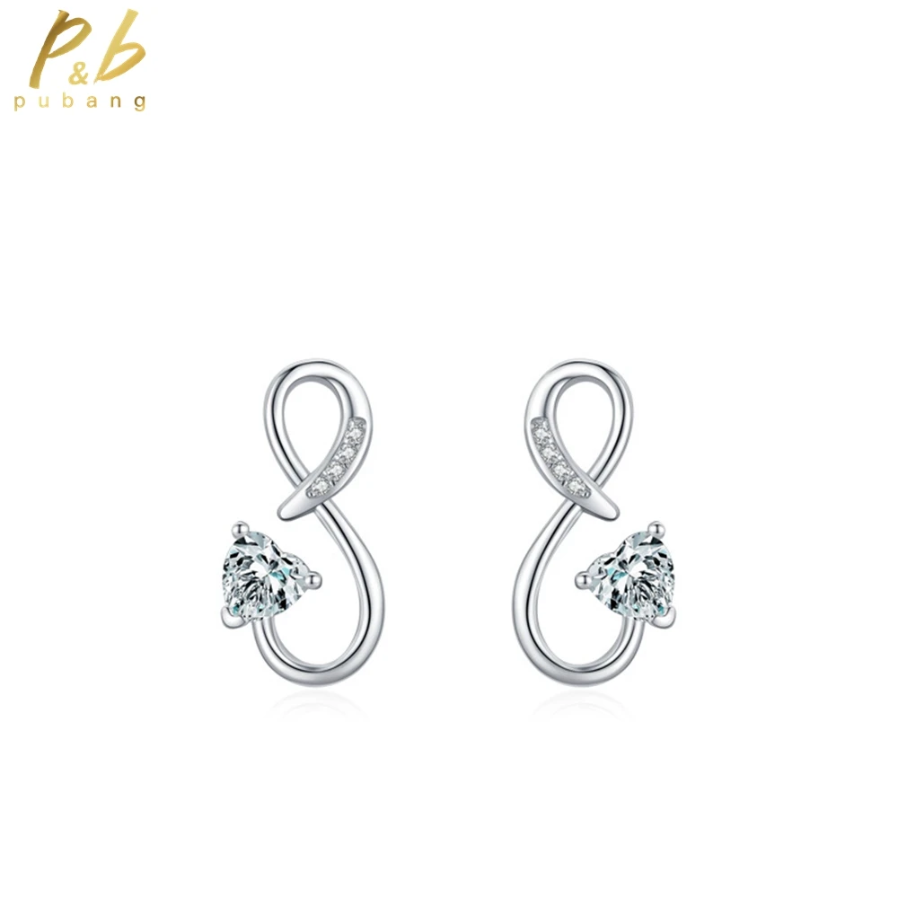 

PuBang Fine Jewelry 925 Sterling Silver Heart High Carbon Diamond Cocktail Stud Earrings for Women Engagement Gift Drop Shipping