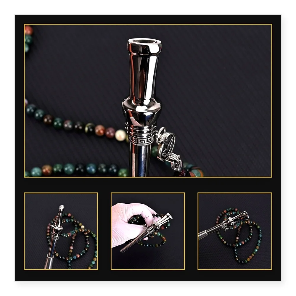 Titanium Alloy Flat Suction Nozzle, Lightweight & Durable, Includes Stone Bead Chain for Shisha Accessories