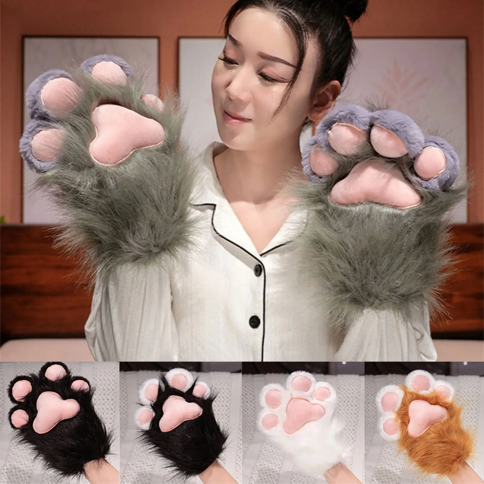 

Cosplay Cute Cat Paw Set Thicken Fleece-Lined Gloves Ultra-Soft Paw Design For Halloween Cosplay Parties And Unique Gifts