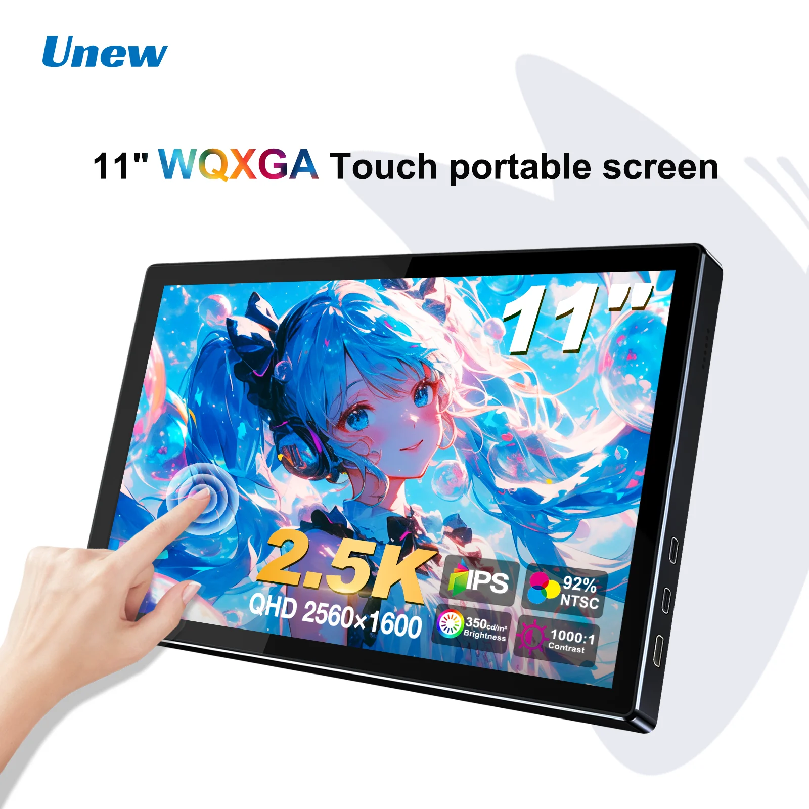 Unew 11 inch 2.5K Touch Portable Monitor 2560x1600 Type-C HDMI Display For Laptop Mac PC PS Switch