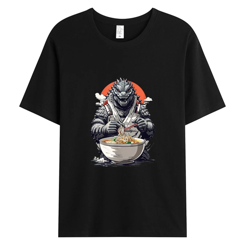 

Japanese Monster Kaiju Eating Ramen T-shirt Kawaii Men's Cotton Fabric Printed Tshirt Weekend Party Tops Tees Man Clothing