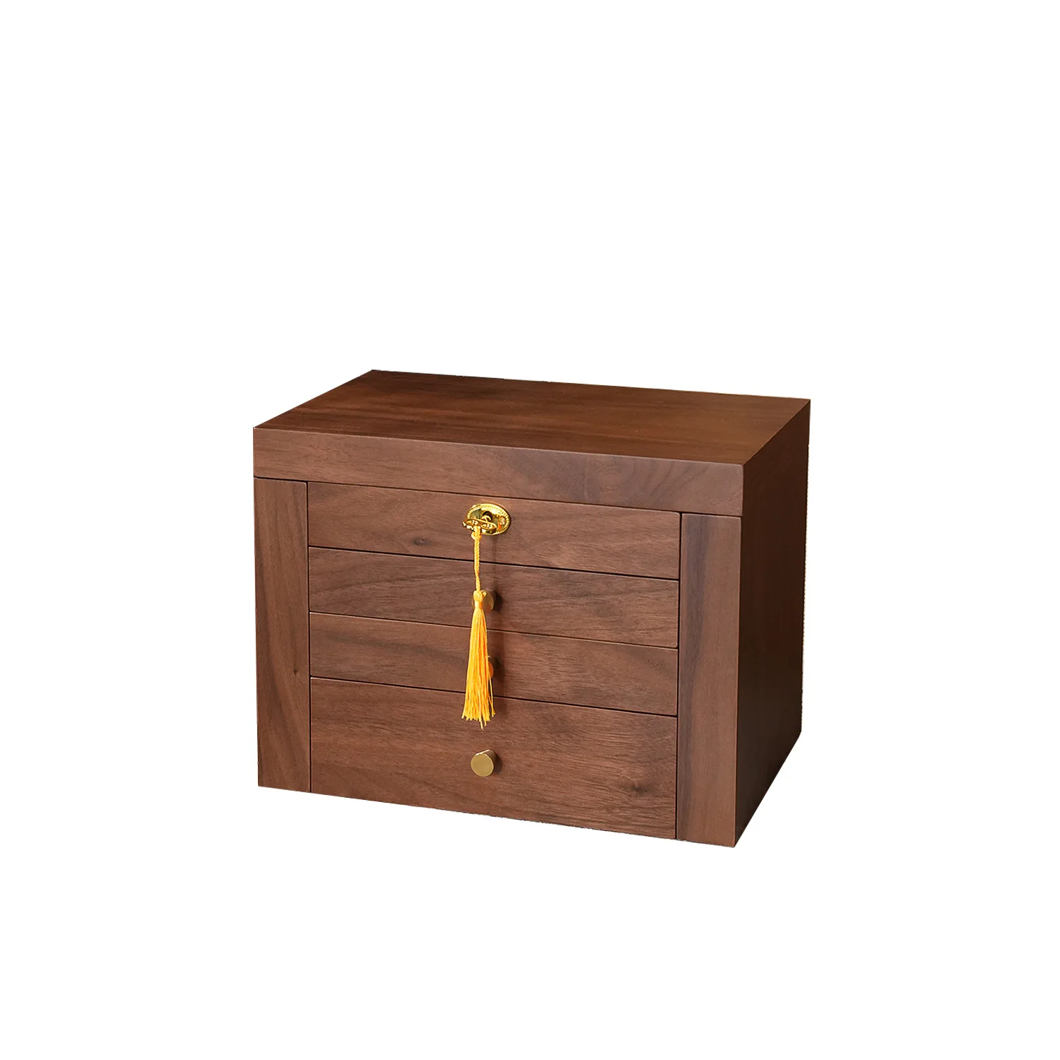 Wood light luxury four-layer jewelry box with mirror, simple and classic, never outdated