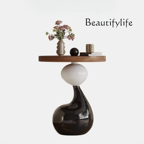 

Italian minimalist sofa side few high bright paint living room home special-shaped round small table coffee table artistic