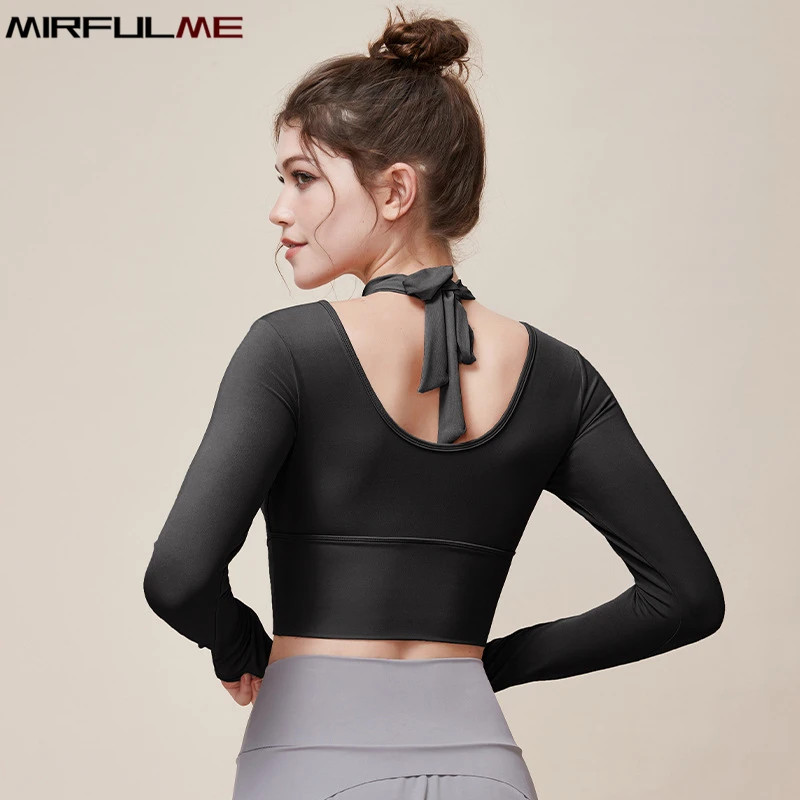 Women Slim Yoga Shirts Long Sleeves Sport Underwear Mesh O-Neck Running Shirt Padded Workout Sweatshirts Elastic Gym Fitness Top