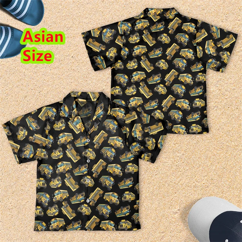 

School Bus Hawaiian Shirt For Men Clothes Fashion Profession Driver Beach Shirt Internal Shuttl Bus Blouses Car Men Short Sleeve