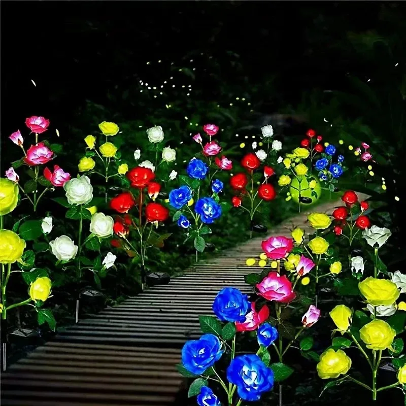 1pc Solar Simulated Rose Lawn Light Outdoor Suitable For Yard Patio Pathway Lawn Fence Decoration