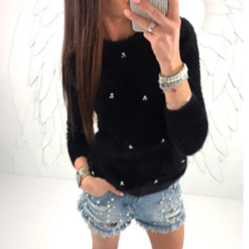 Female Pull Femme Hiver Jersey Mujer  S-5Xl Winter Sweater Women Pullovers Bead Plush Knitted Sweater