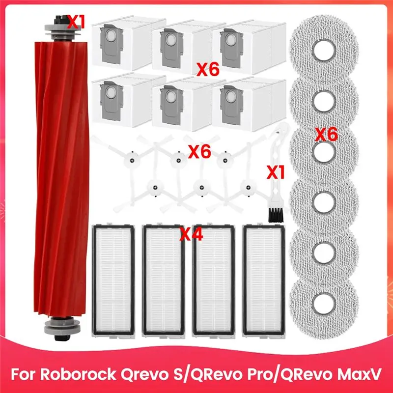 

A84X-For Roborock Qrevo S/Qrevo Pro/Qrevo Maxv Robot Vacuum Cleaner Main Side Brushes Hepa Filters Mop Cloth Dust Bags