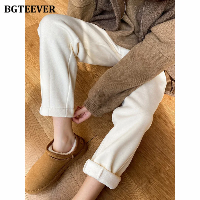 

BGTEEVER Stylish Elastic Waist Thicken Velvet Pants Women Fashion Warm Fleece Ladies Harem Pants Winter