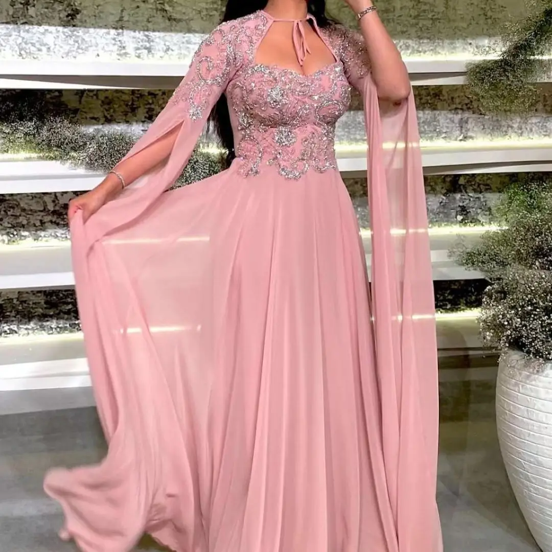 FATAPAESE Formal Dress Featured Sparkly Crystal Stons Sequins  Sweetheart Spakring with Chiffon Sleeve Cap Special Occasion Gown