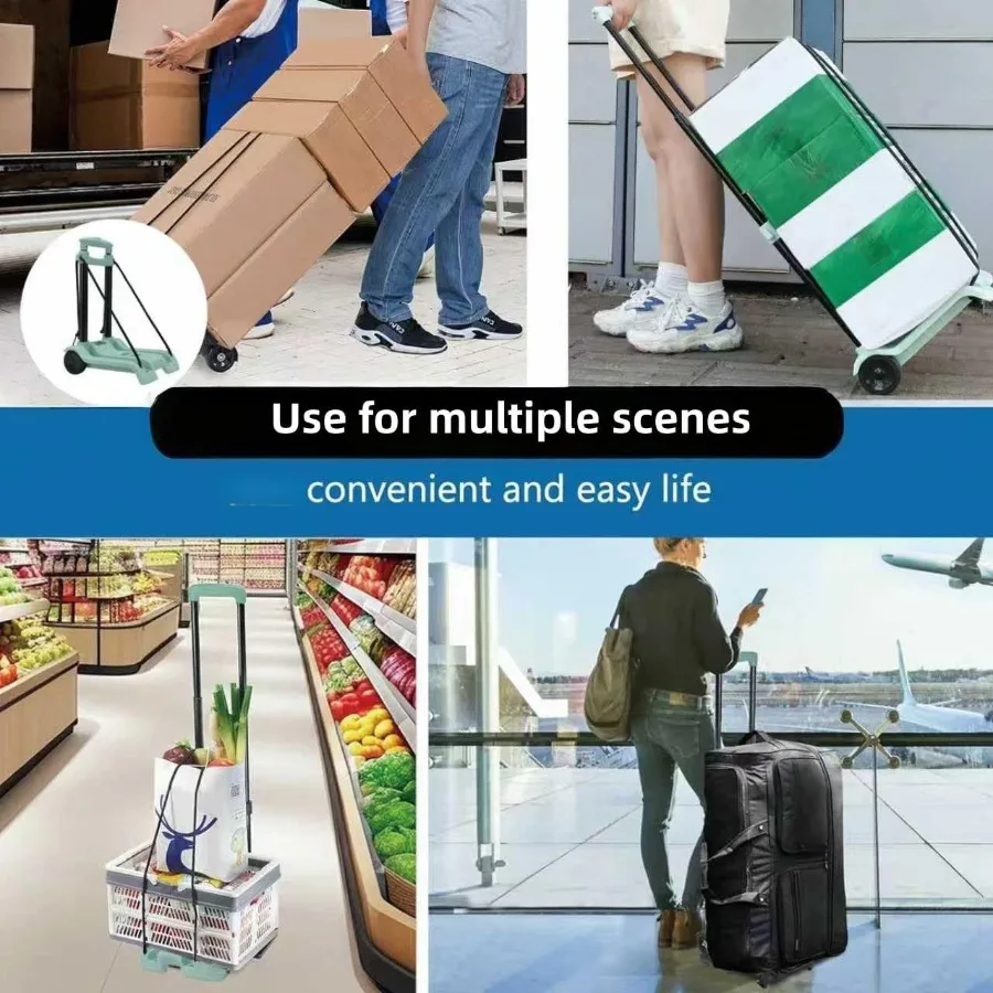 Wózek składany 100 LBS z kółkami do łatwego przemieszczania i przechowywania: Przenośny wózek transportowy do użytku domowego, podróży, zakupów i na zewnątrz, składany.