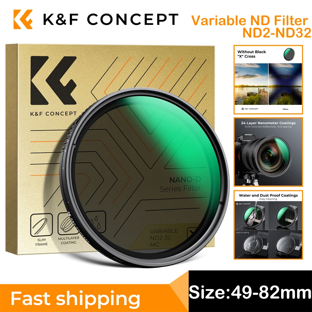 

K&F Concept Variable ND Filter ND2-ND32 (1-5 Stops) Lens Filter Waterproof Scratch Resistant with 24 Layers of Nano-D Series