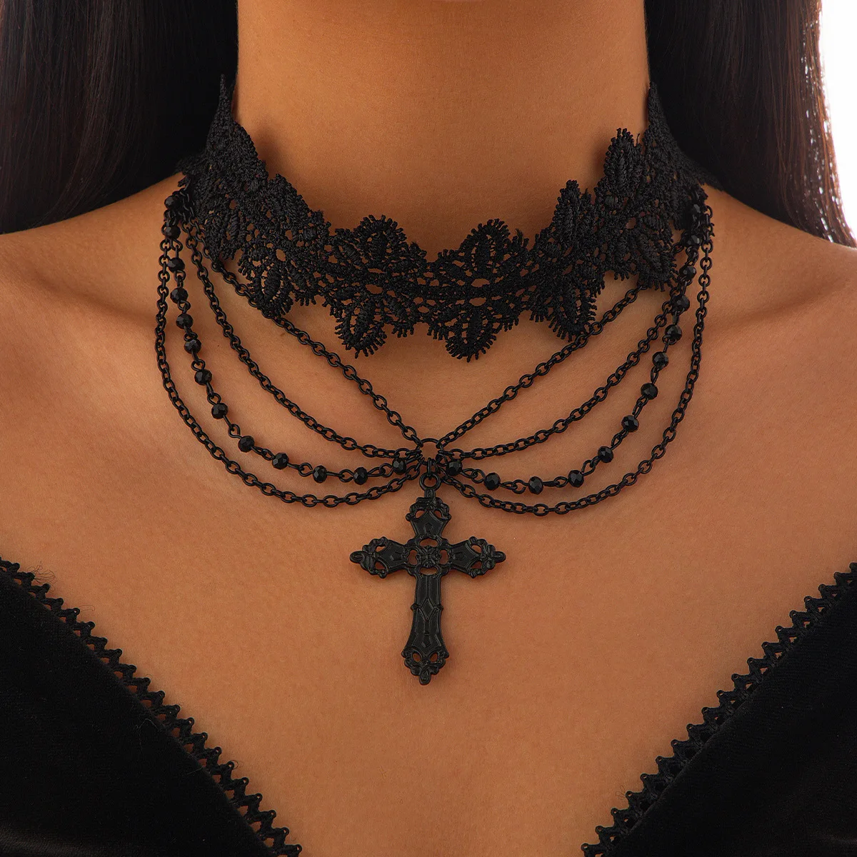 

New Sexy Gothic Chokers Crystal Black Lace Neck Choker Necklace Vintage Victorian Women Chocker Steampunk Jewelry
