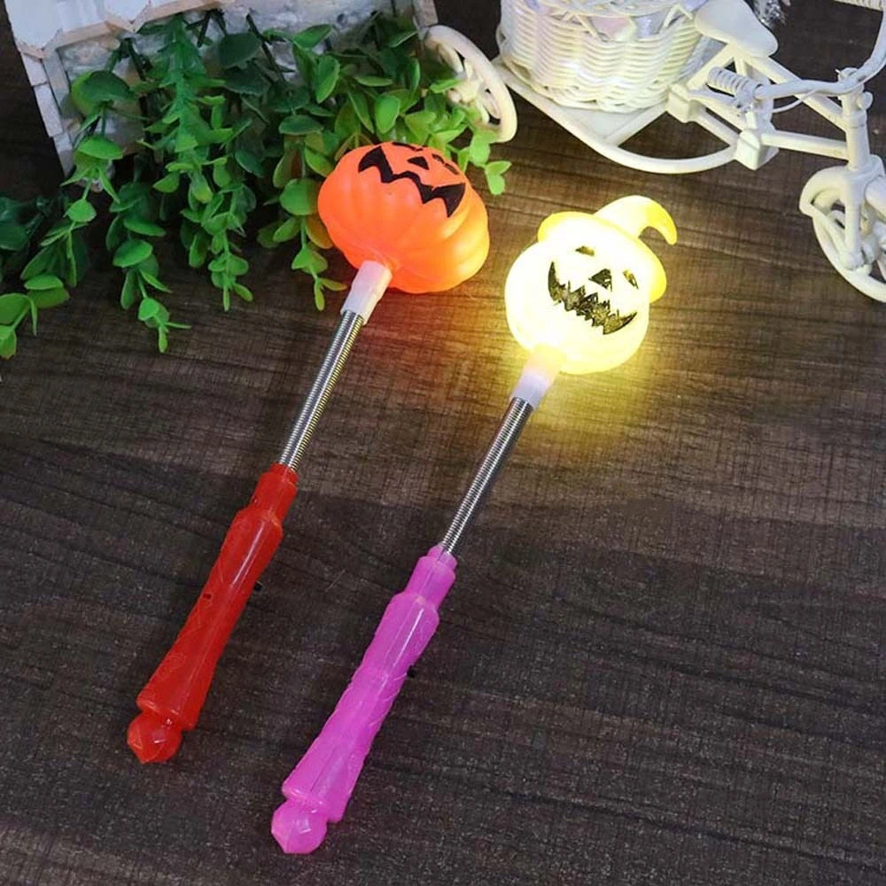 4Pcs LED Pumpkin Hand Lantern Luminous Light Up Wand Halloween Lantern Cartoon Decorated Pumpkin Stick Lantern Halloween Party