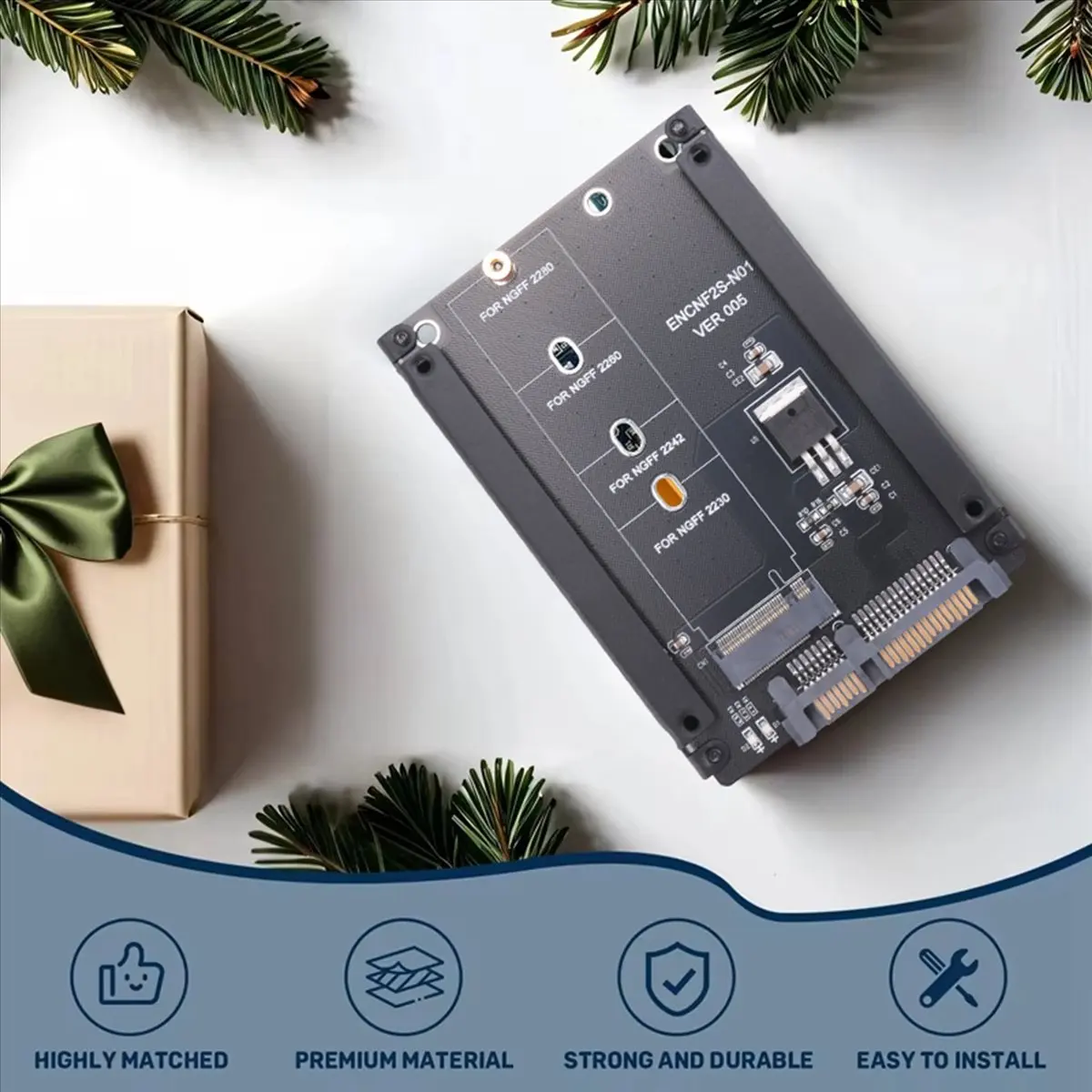 A64I Black Case B+M Socket 2 M.2 NGFF (SATA) SSD to 2.5 SATA Adapter for 2230/2242/2260/2280mm M2 SSD