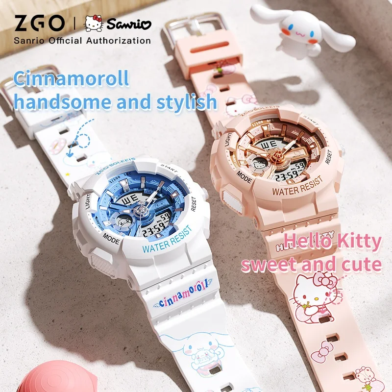 ZGO X Cinnamon Sanrio Watch for Kids Girl Sports Digital Wristwatch 50M Waterproof Date Display Chronograph for Gift 8511