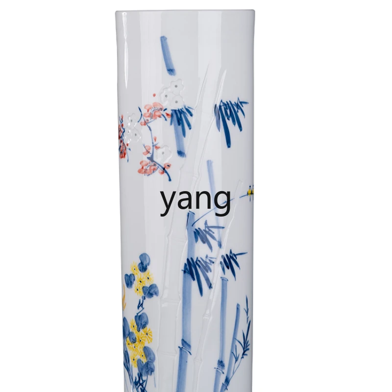 

Yhl Ceramic Vase Hand Painted Flower Arrangement Egg-Shell Porcelain Bamboo Presages Safety Straight Living Room