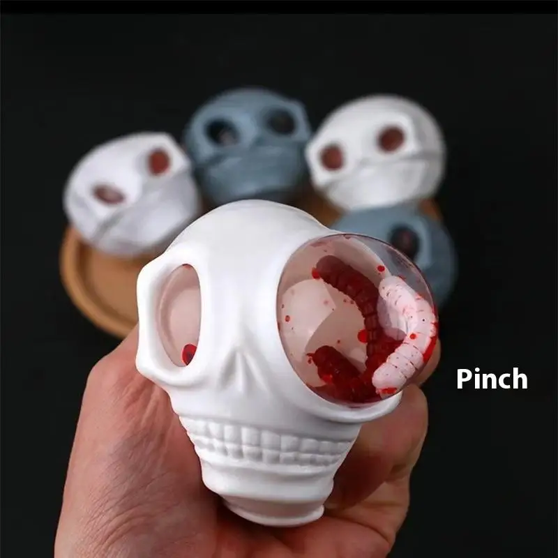 Halloween Prank Toys: 1/2Pcs Squeezable Skull Stress Balls with Blood and Maggots; Perfect for Festive Season.