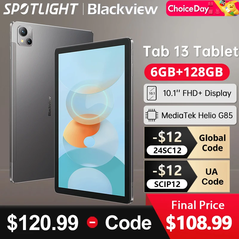 Blackview-Tableta Tab 13 con pantalla FHD de 10,1 ", 128GB, MTK Helio G85 Octa core, 7280mAh, cámara de 13MP, Android 12, estreno mundial