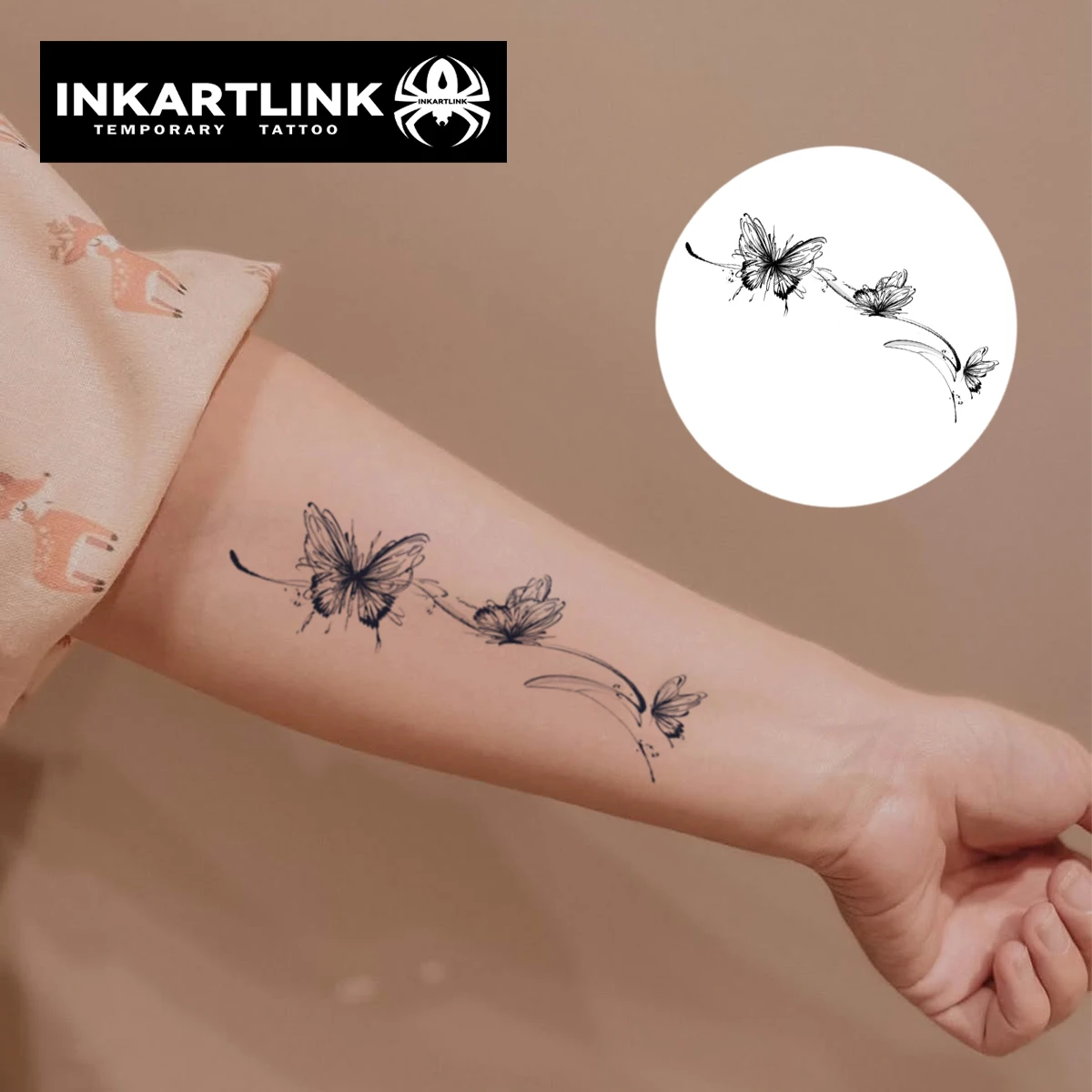 INKARTLINK Butterfly temporary tattoo sticker, waterproof magic tattoo, lasts to 15 days fake tattoo, semi permanent tattoo