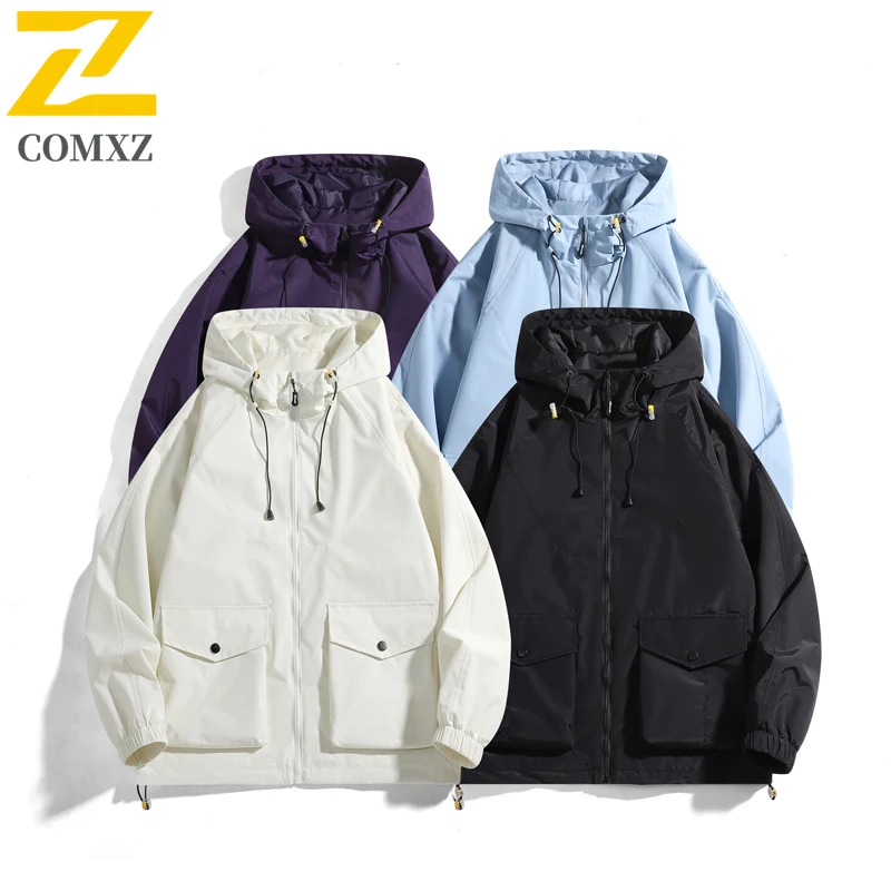 

COMXZ Mens Jacket Loose Casual Hooded Outdoor Adventure Versatile Jackets Minimalist Workwear Top Spring Autumn Comfortable Wear
